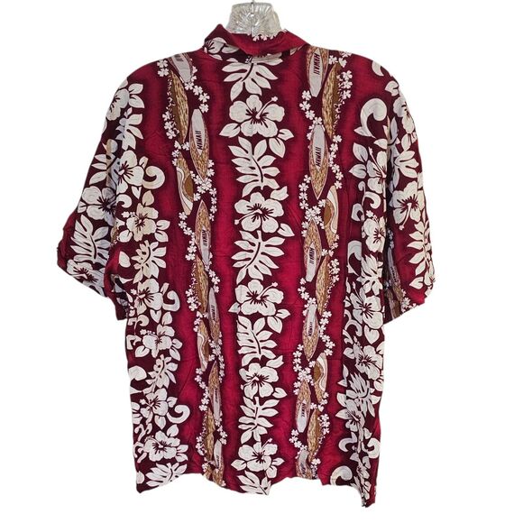 Hawaiian Shirt Red White Floral Print Surf Board Sz Large - Picture 2 of 8